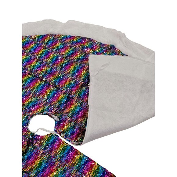 Rainbow Royal Jewel Sequin 48" Christmas Tree Skirt, Holiday Party Decor - Picture 2 of 4